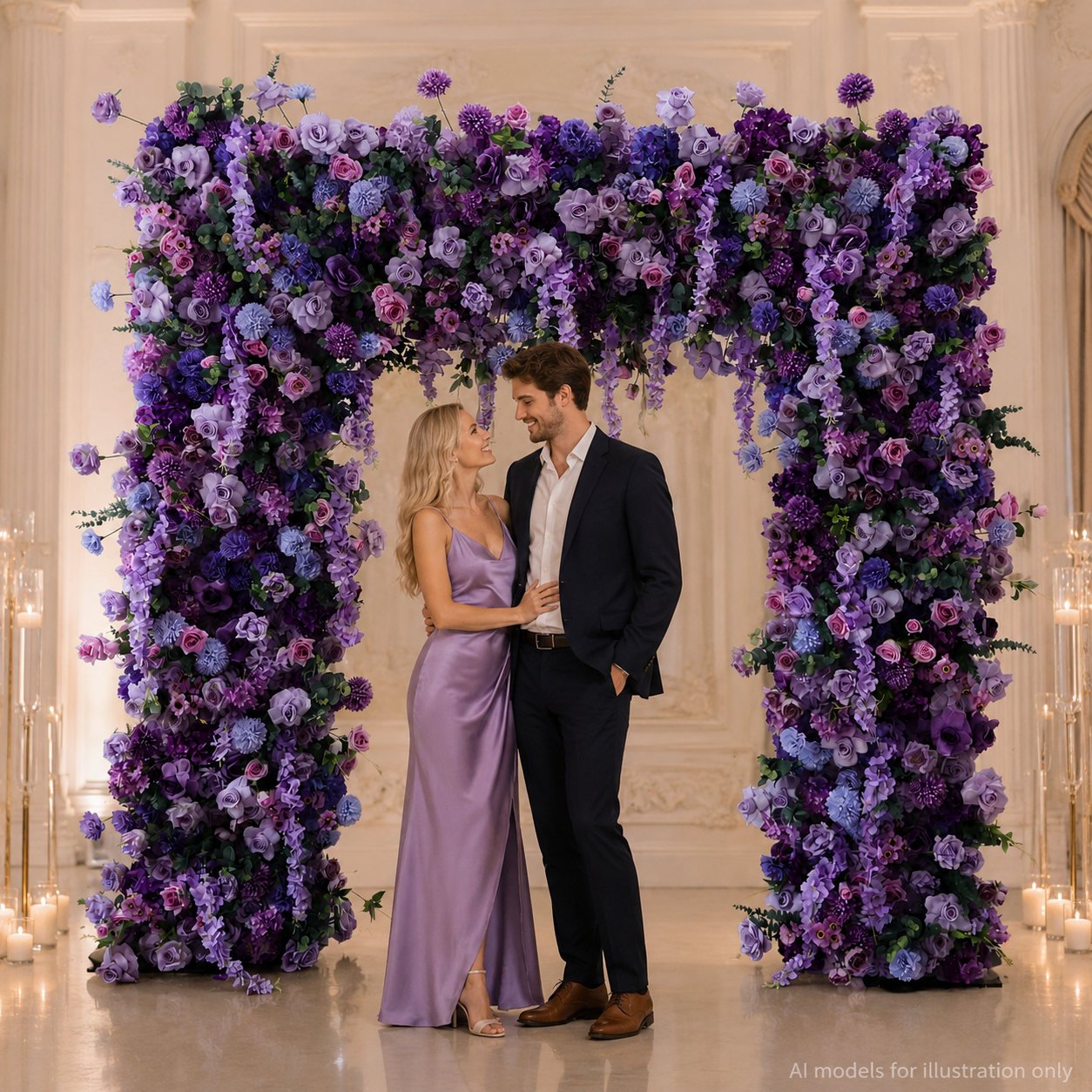 8FT Square Faux Flower Arch Backdrop, Lavender Purple
