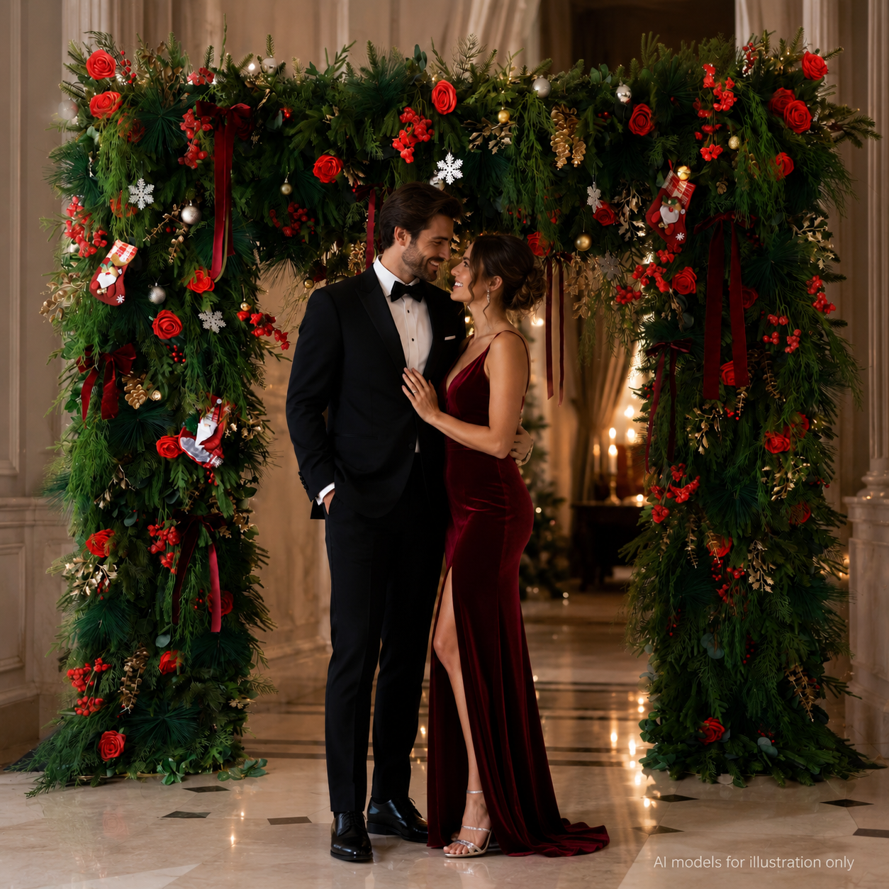 8FT Square Faux Flower Arch Backdrop, Red Rose
