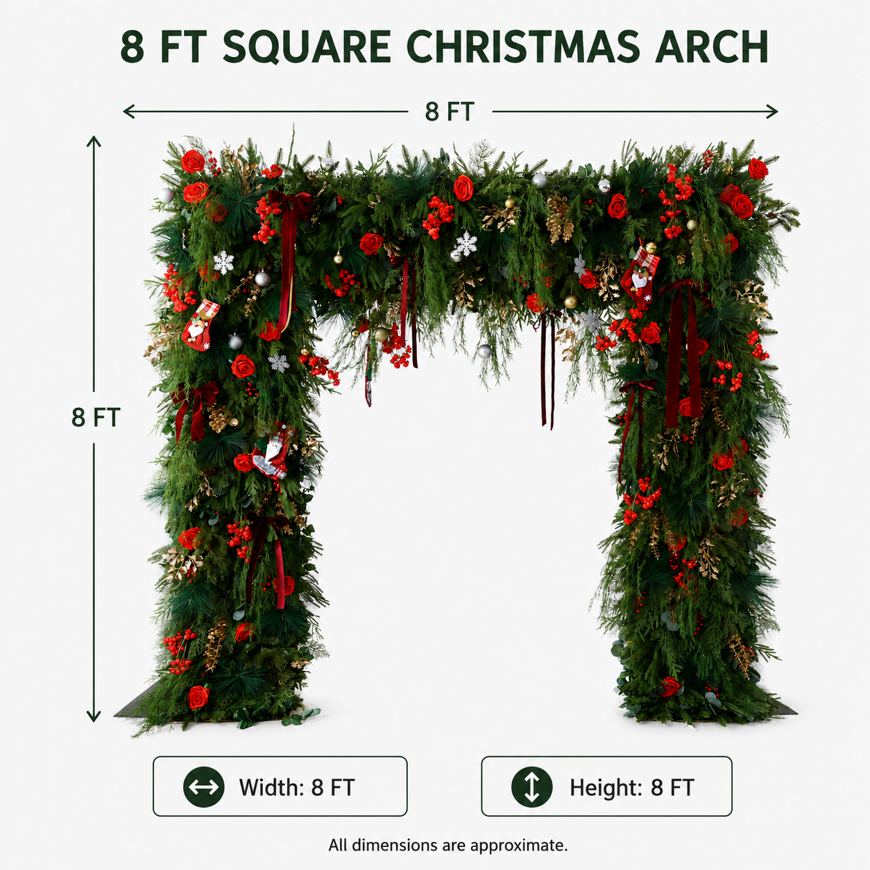 8FT Square Faux Flower Arch Backdrop, Red Rose