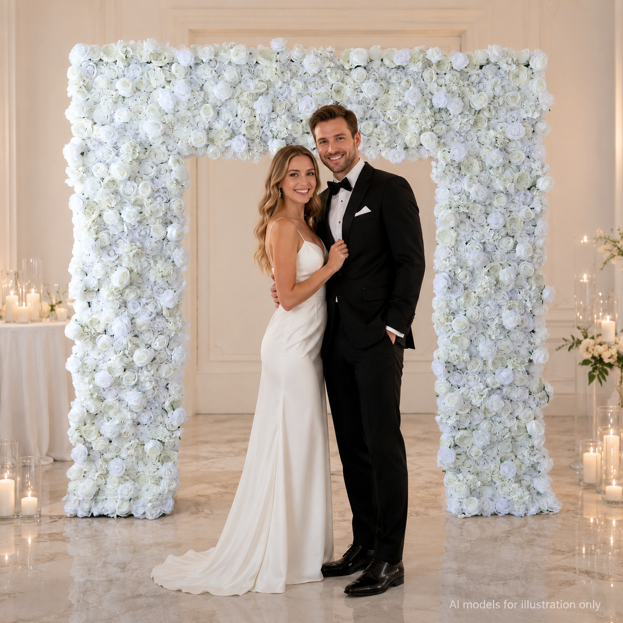 8FT Square Faux Flower Arch Backdrop, Ivory White
