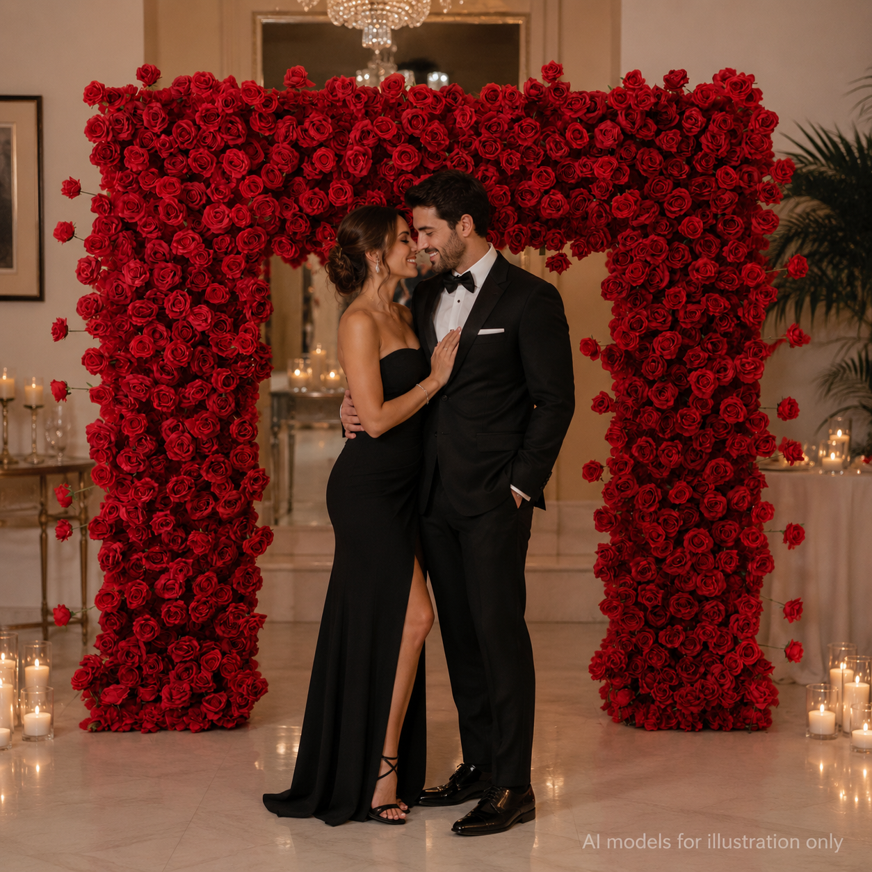 8FT Square Faux Flower Arch Backdrop, Red Rose