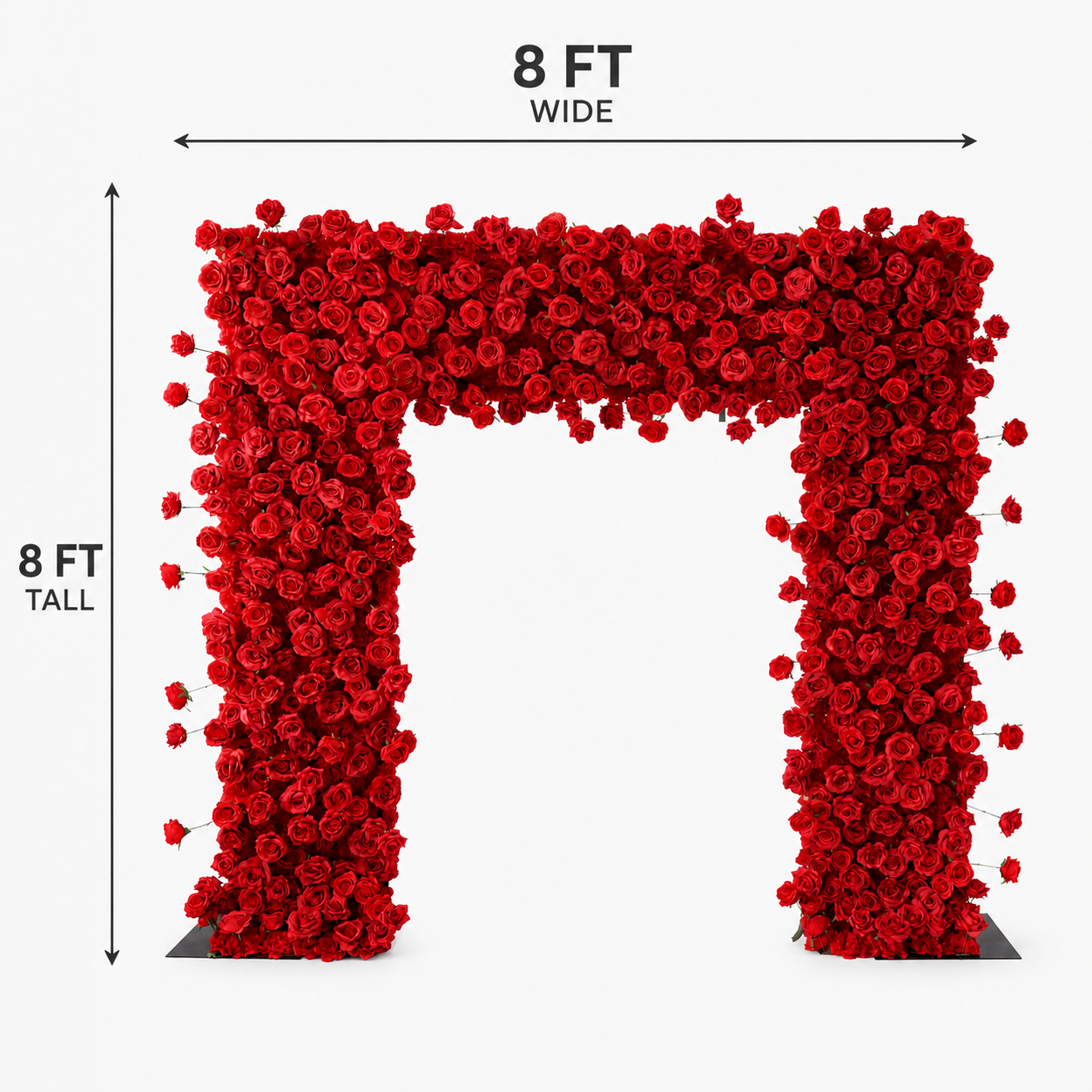 8FT Square Faux Flower Arch Backdrop, Red Rose