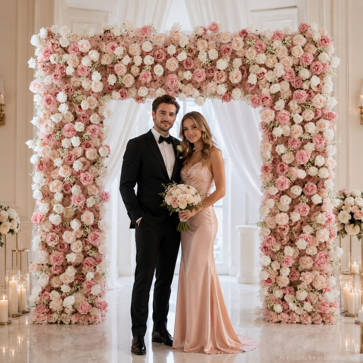  8FT Square Faux Flower Arch Backdrop, Blush Pink & White