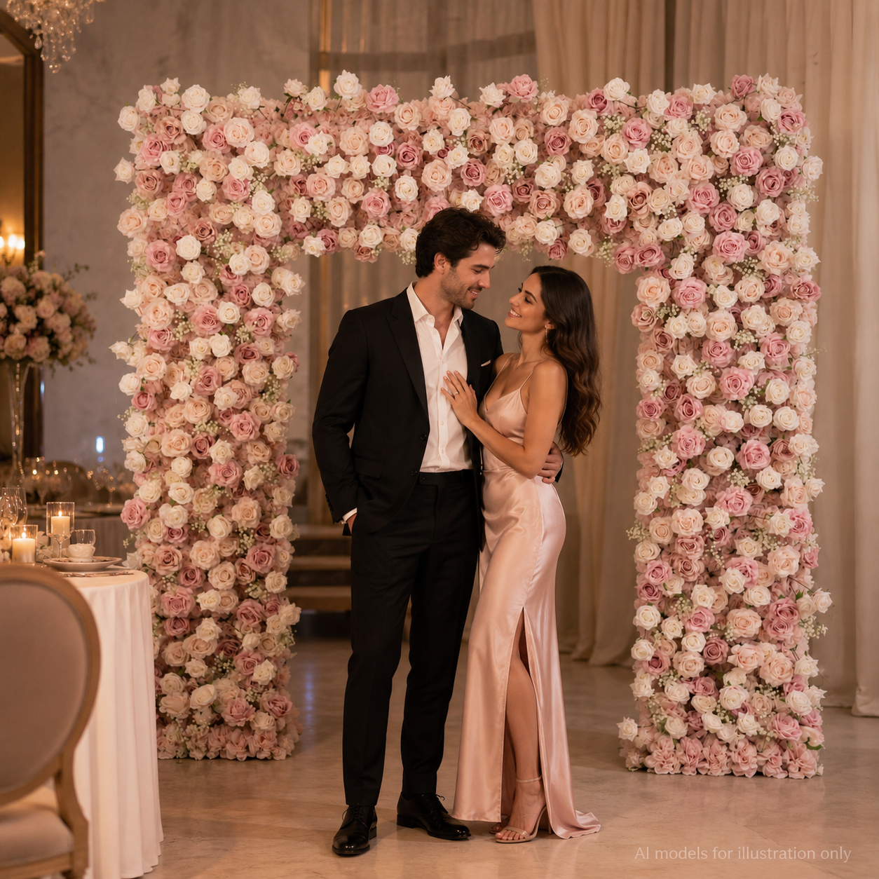  8FT Square Faux Flower Arch Backdrop, Blush Pink & White
