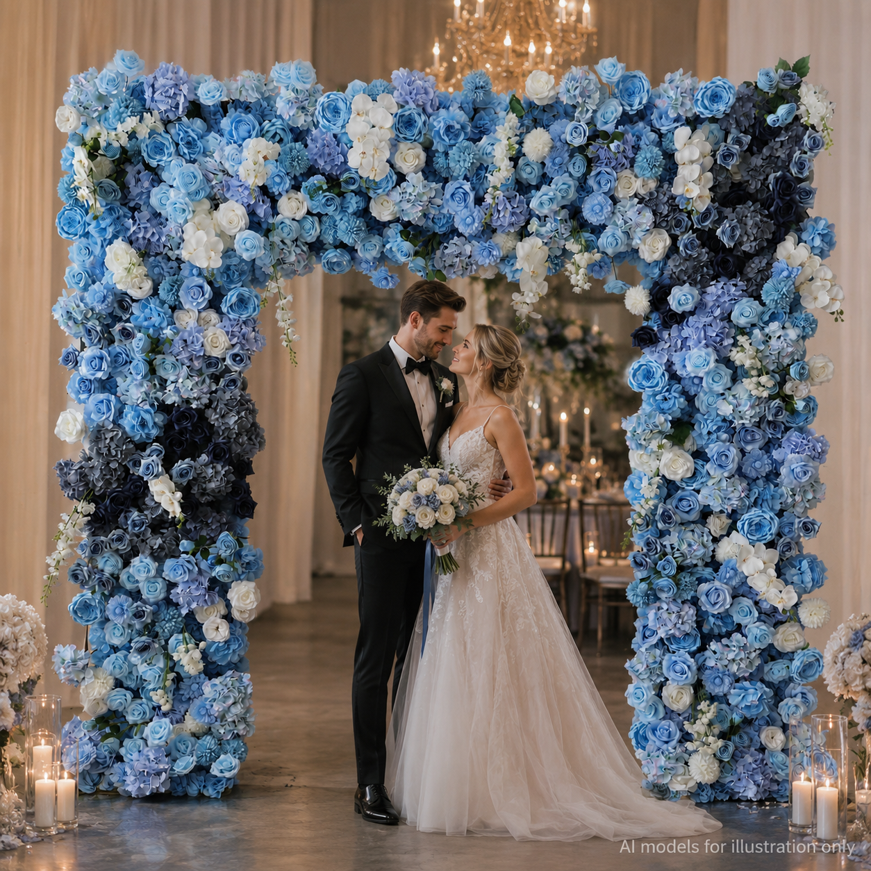 8FT Square Faux Flower Arch Backdrop, Blue & White