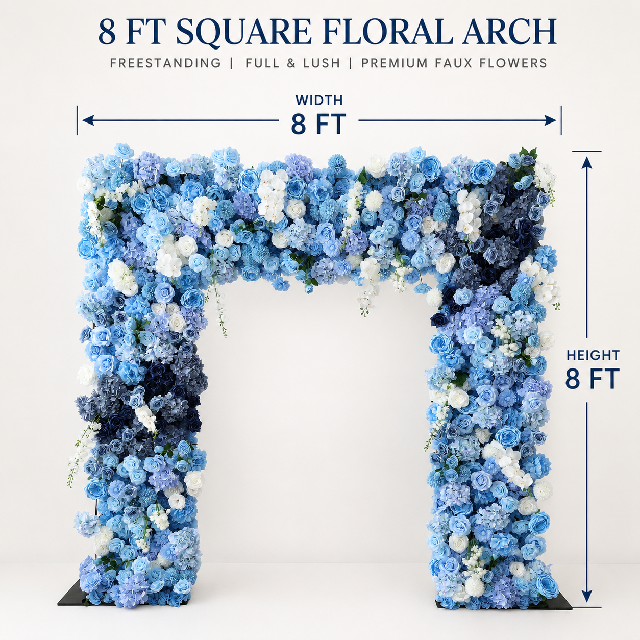8FT Square Faux Flower Arch Backdrop, Blue & White