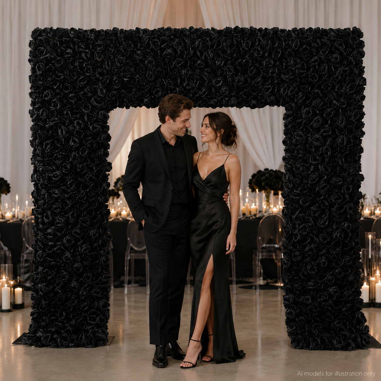 8FT Square Faux Flower Arch Backdrop, Black Rose