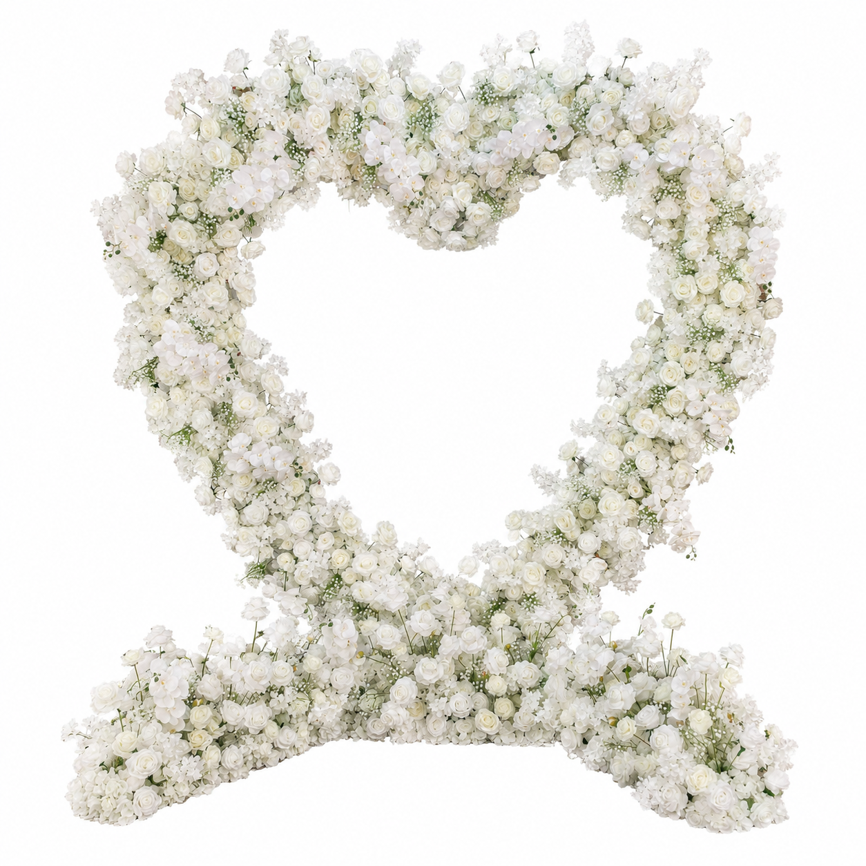 8FT x 8FT White Rose Heart-Shaped Artificial Flower Arch with Metal Frame, Freestanding Faux Floral Backdrop for Wedding Ceremony & Photo Booth Decor