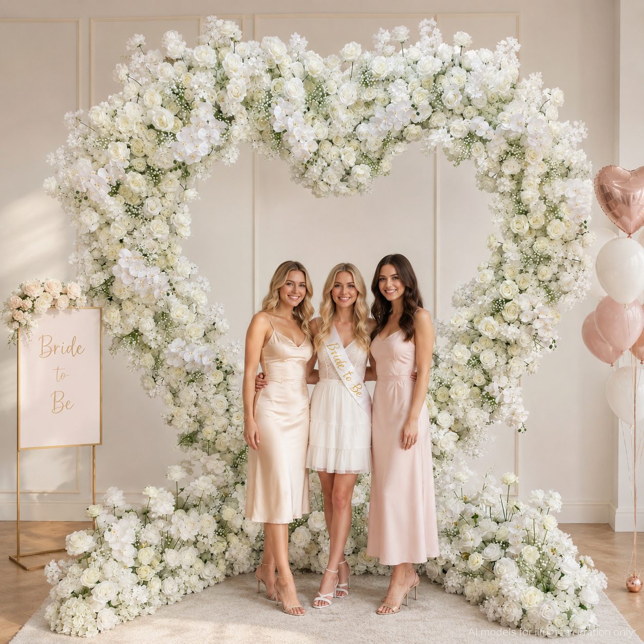 8FT x 8FT White Rose Heart-Shaped Artificial Flower Arch with Metal Frame, Freestanding Faux Floral Backdrop for Wedding Ceremony & Photo Booth Decor