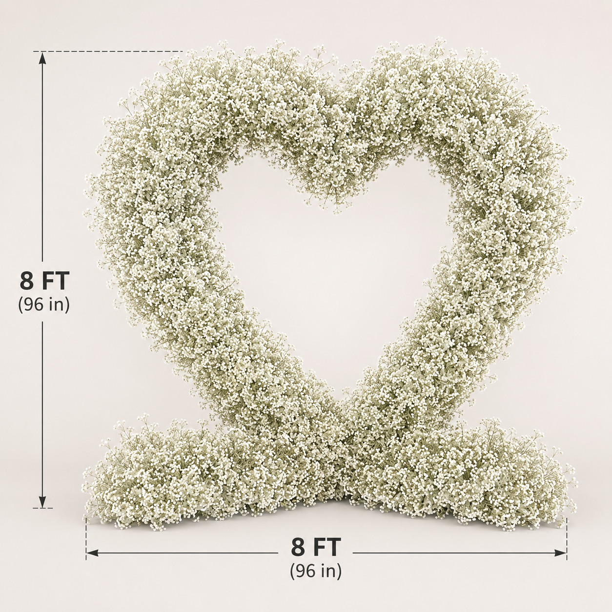 8FT x 8FT White Baby’s Breath Style Heart-Shaped Artificial Flower Arch with Metal Frame, Freestanding Faux Floral Backdrop for Wedding Proposal & Bridal Shower Decor