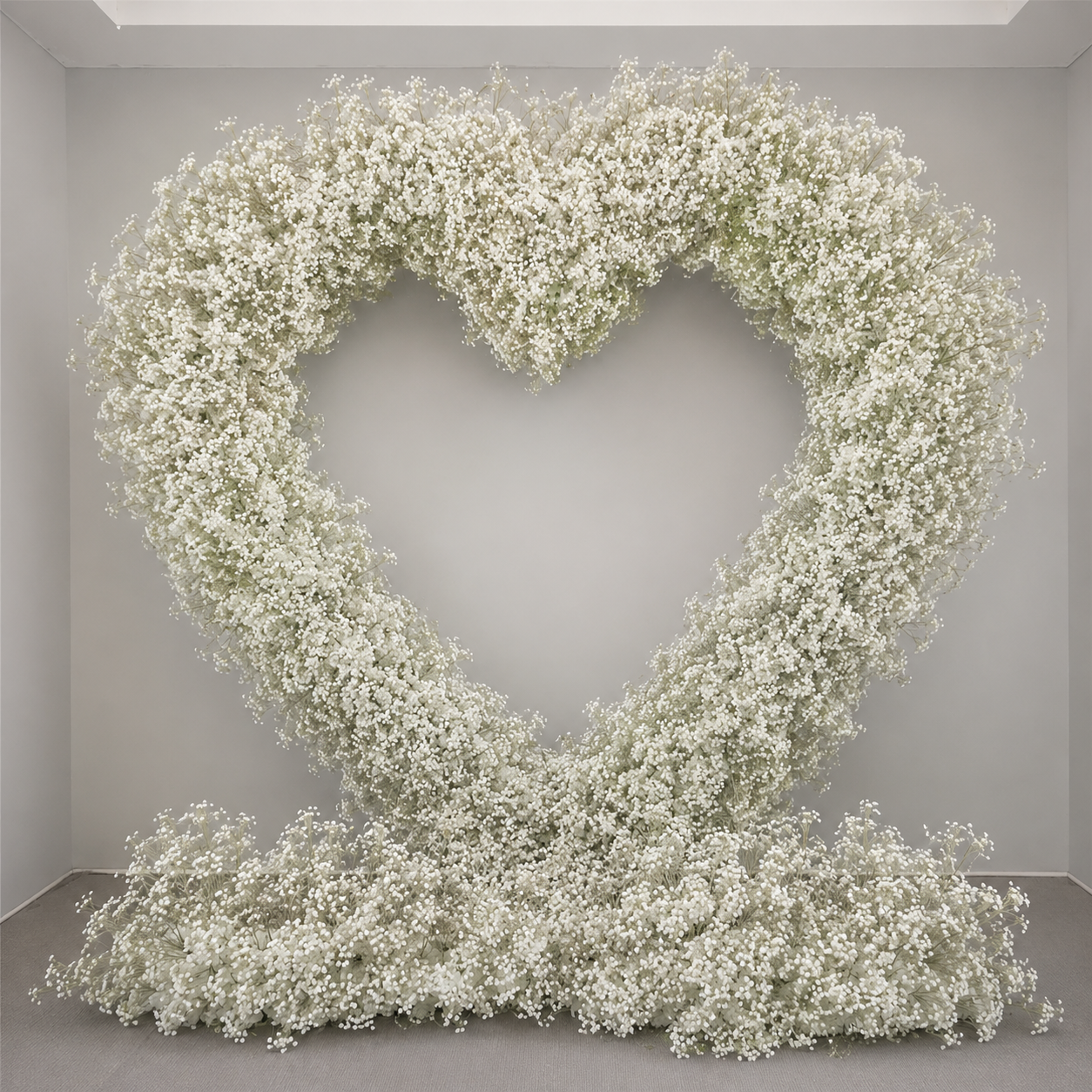 8FT x 8FT White Baby’s Breath Style Heart-Shaped Artificial Flower Arch with Metal Frame, Freestanding Faux Floral Backdrop for Wedding Proposal & Bridal Shower Decor