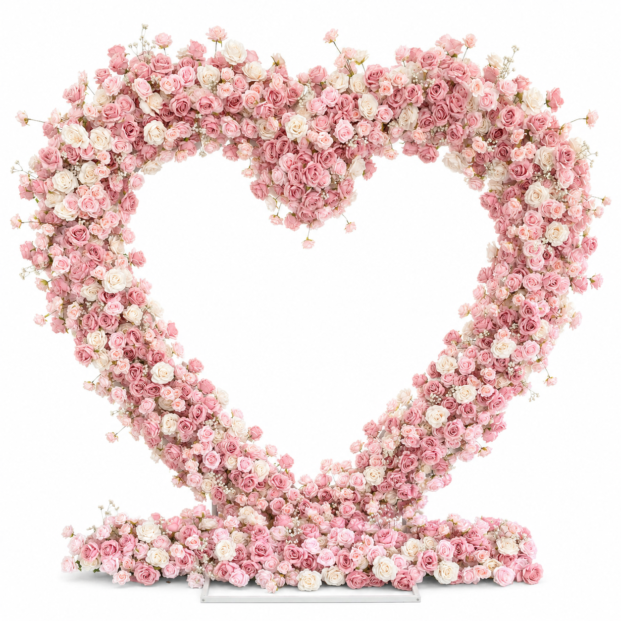8FT x 8FT Ombre Pink White Fuchsia Heart-Shaped Flower Arch with Metal Frame, Freestanding Faux Floral Backdrop for Wedding & Valentine’s Day Decor
