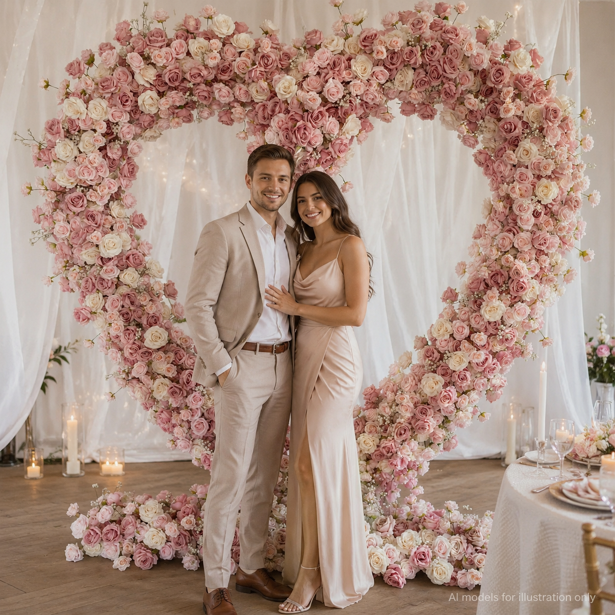 8FT x 8FT Ombre Pink White Fuchsia Heart-Shaped Flower Arch with Metal Frame, Freestanding Faux Floral Backdrop for Wedding & Valentine’s Day Decor