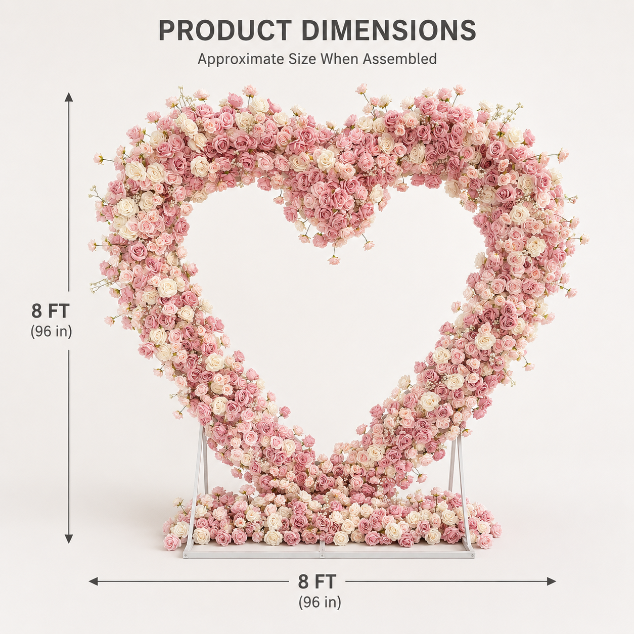 8FT x 8FT Ombre Pink White Fuchsia Heart-Shaped Flower Arch with Metal Frame, Freestanding Faux Floral Backdrop for Wedding & Valentine’s Day Decor