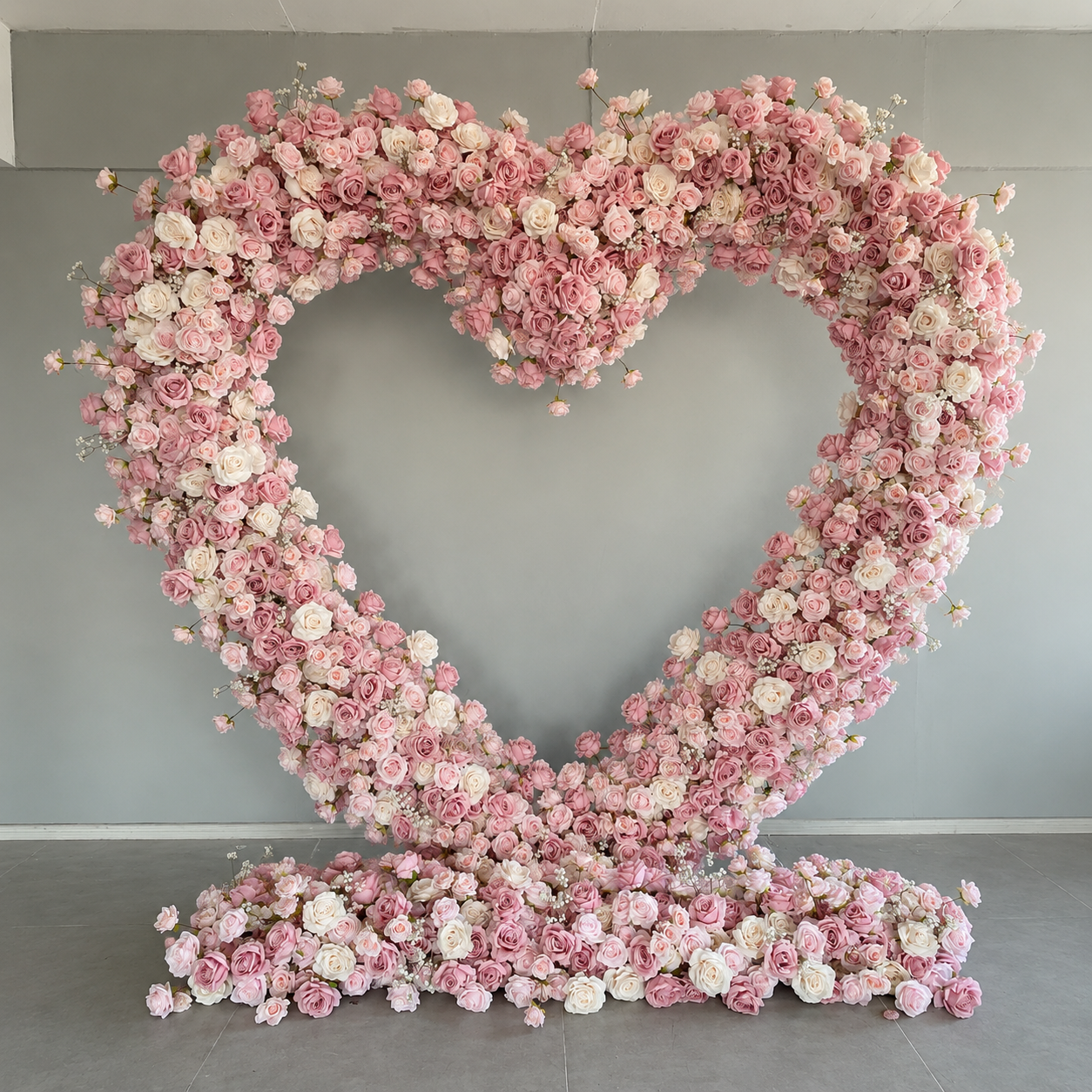 8FT x 8FT Ombre Pink White Fuchsia Heart-Shaped Flower Arch with Metal Frame, Freestanding Faux Floral Backdrop for Wedding & Valentine’s Day Decor