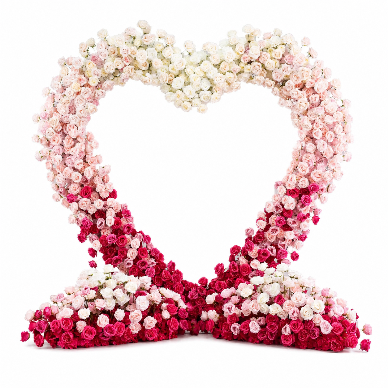 8FT x 8FT Ombre Pink White Fuchsia Heart-Shaped Flower Arch with Metal Frame, Freestanding Faux Floral Backdrop for Wedding & Valentine’s Day Decor