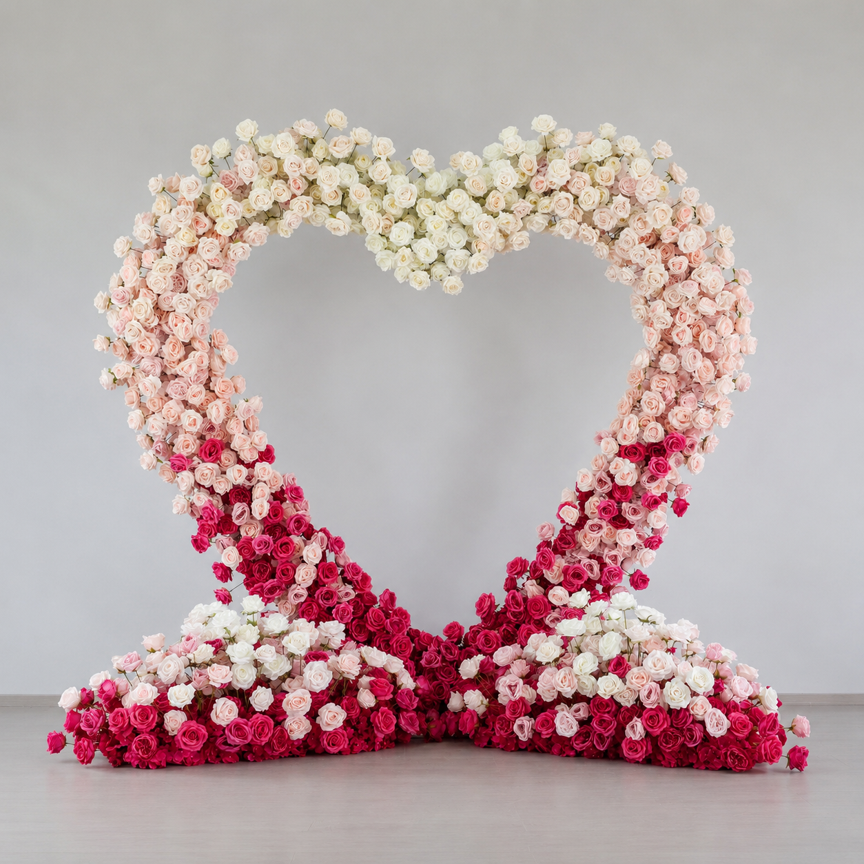 8FT x 8FT Ombre Pink White Fuchsia Heart-Shaped Flower Arch with Metal Frame, Freestanding Faux Floral Backdrop for Wedding & Valentine’s Day Decor