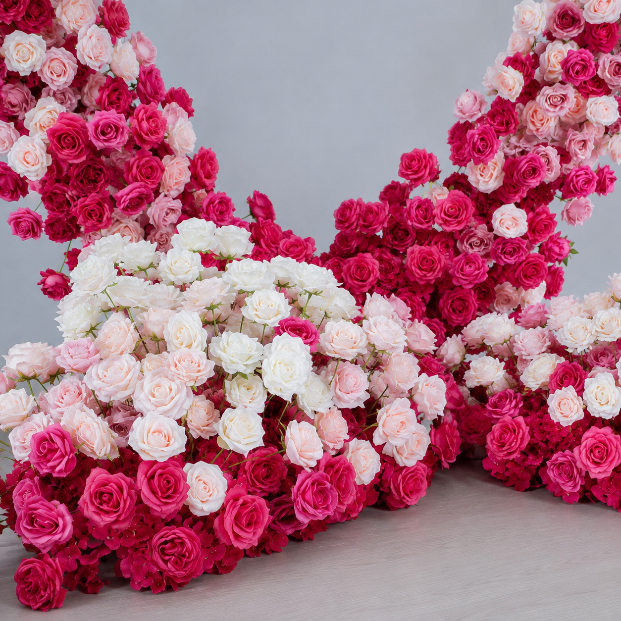 8FT x 8FT Ombre Pink White Fuchsia Heart-Shaped Flower Arch with Metal Frame, Freestanding Faux Floral Backdrop for Wedding & Valentine’s Day Decor