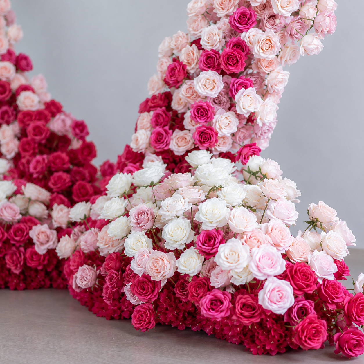 8FT x 8FT Ombre Pink White Fuchsia Heart-Shaped Flower Arch with Metal Frame, Freestanding Faux Floral Backdrop for Wedding & Valentine’s Day Decor