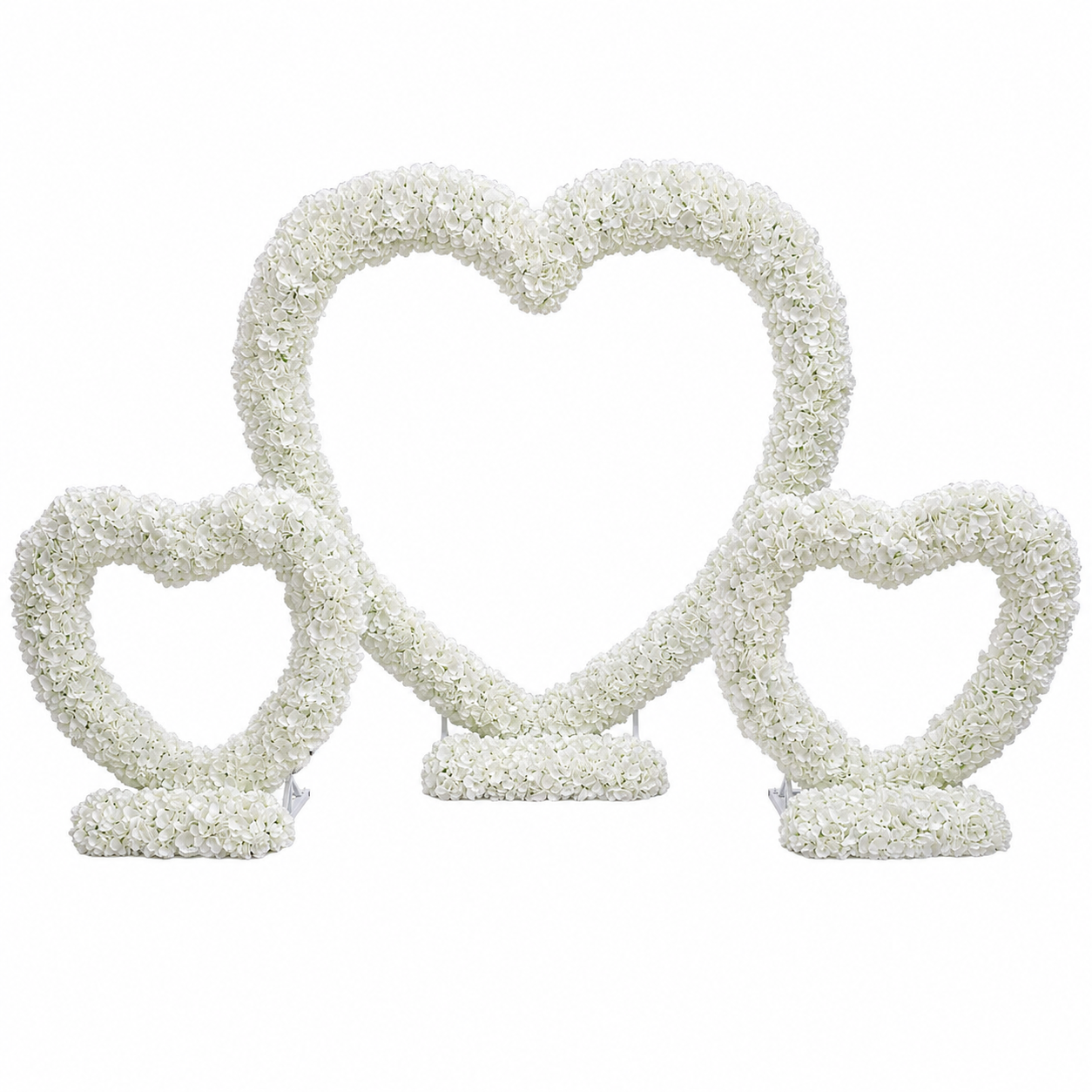 3-Piece White Hydrangea Heart Arch Set with Metal Frame, Freestanding Floral Backdrop Stand for Wedding, Bridal Shower, Proposal & Photo Booth Decor