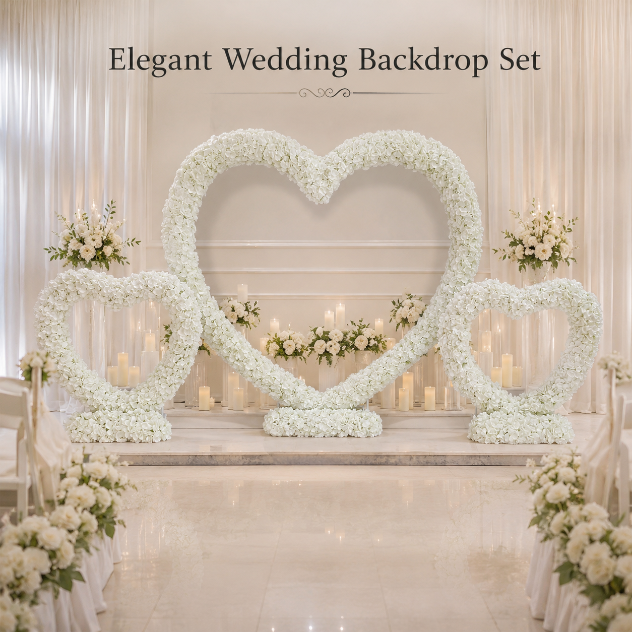 3-Piece White Hydrangea Heart Arch Set with Metal Frame, Freestanding Floral Backdrop Stand for Wedding, Bridal Shower, Proposal & Photo Booth Decor