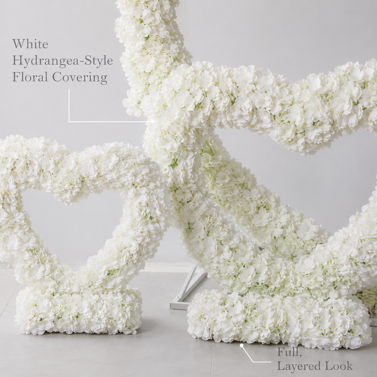 3-Piece White Hydrangea Heart Arch Set with Metal Frame, Freestanding Floral Backdrop Stand for Wedding, Bridal Shower, Proposal & Photo Booth Decor