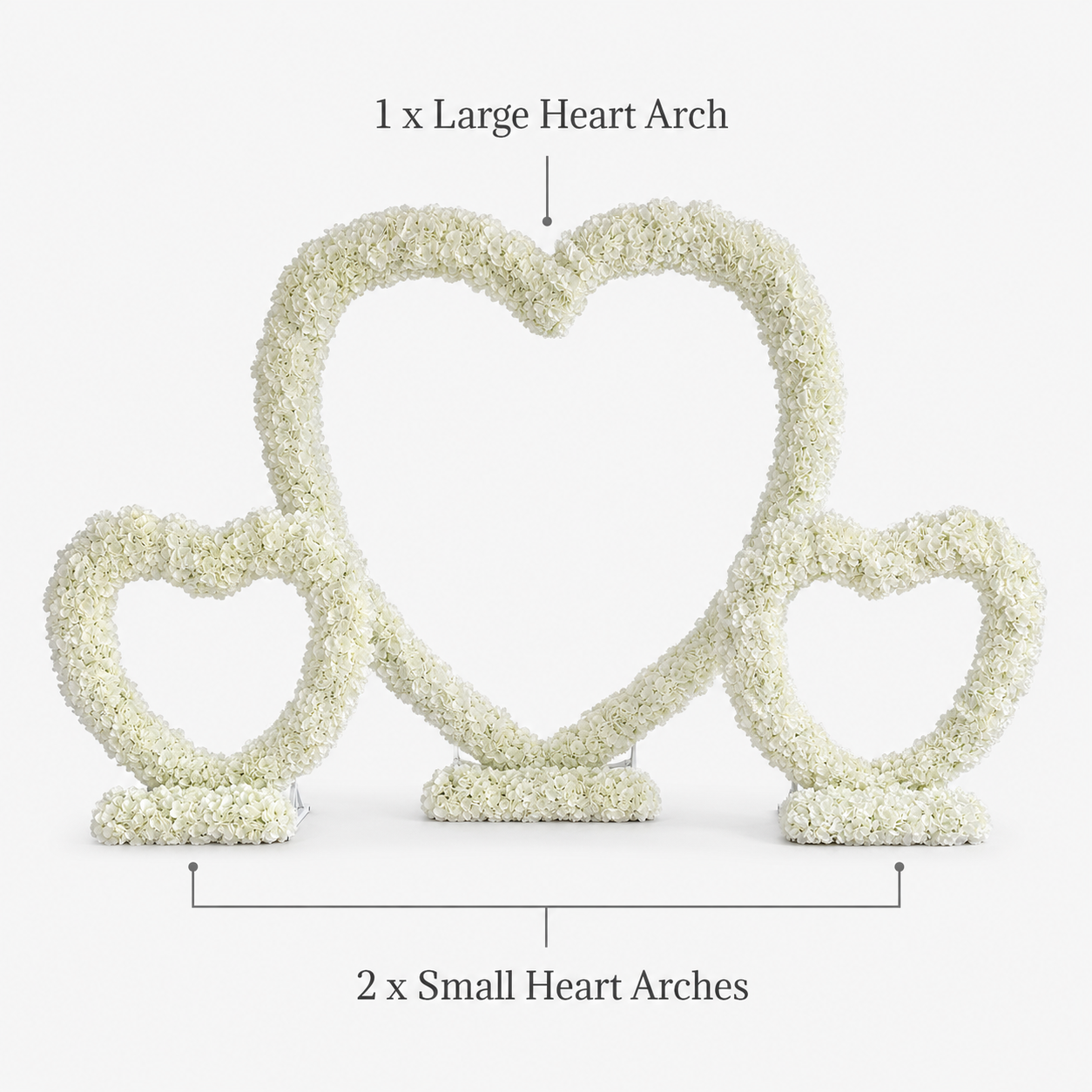3-Piece White Hydrangea Heart Arch Set with Metal Frame, Freestanding Floral Backdrop Stand for Wedding, Bridal Shower, Proposal & Photo Booth Decor