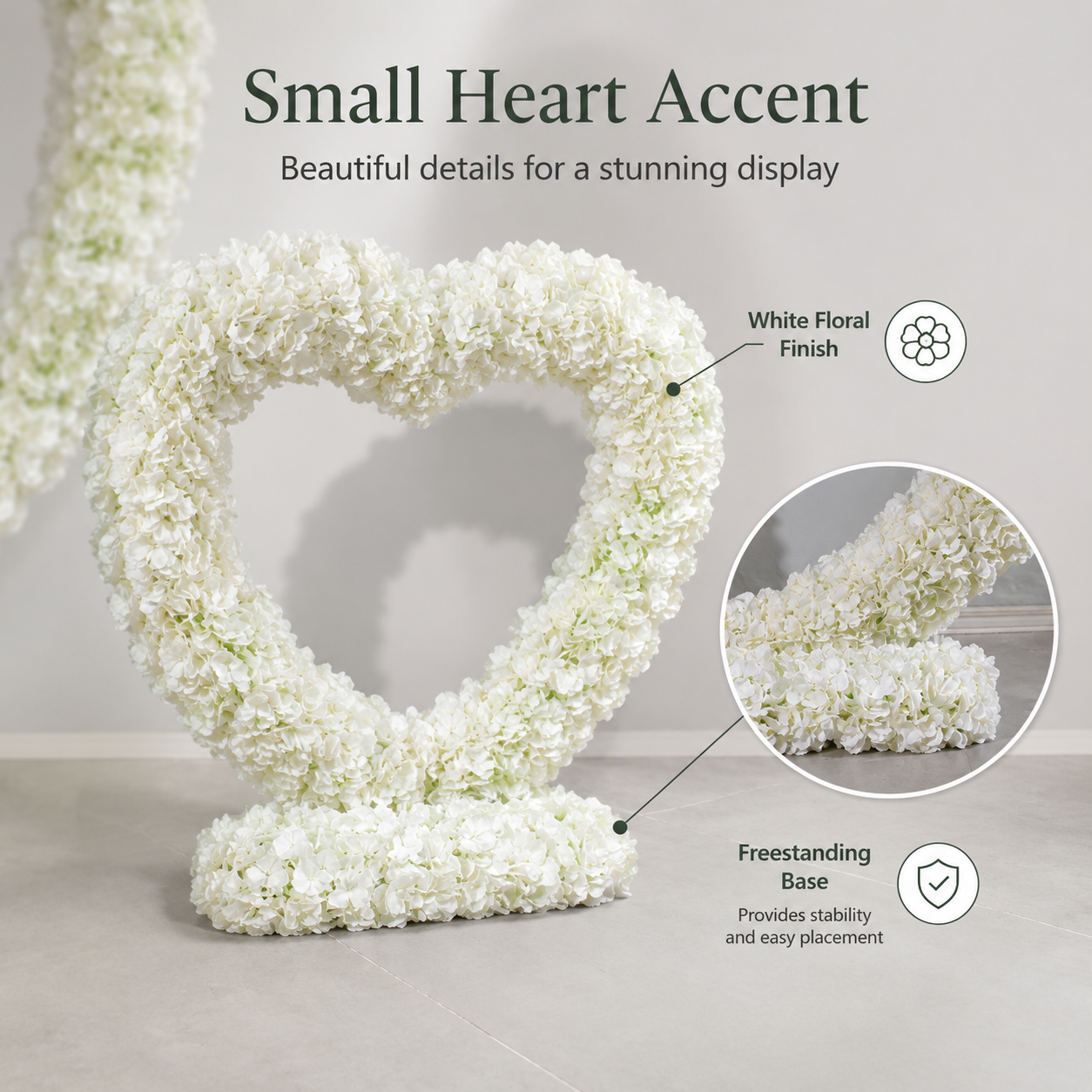 3-Piece White Hydrangea Heart Arch Set with Metal Frame, Freestanding Floral Backdrop Stand for Wedding, Bridal Shower, Proposal & Photo Booth Decor