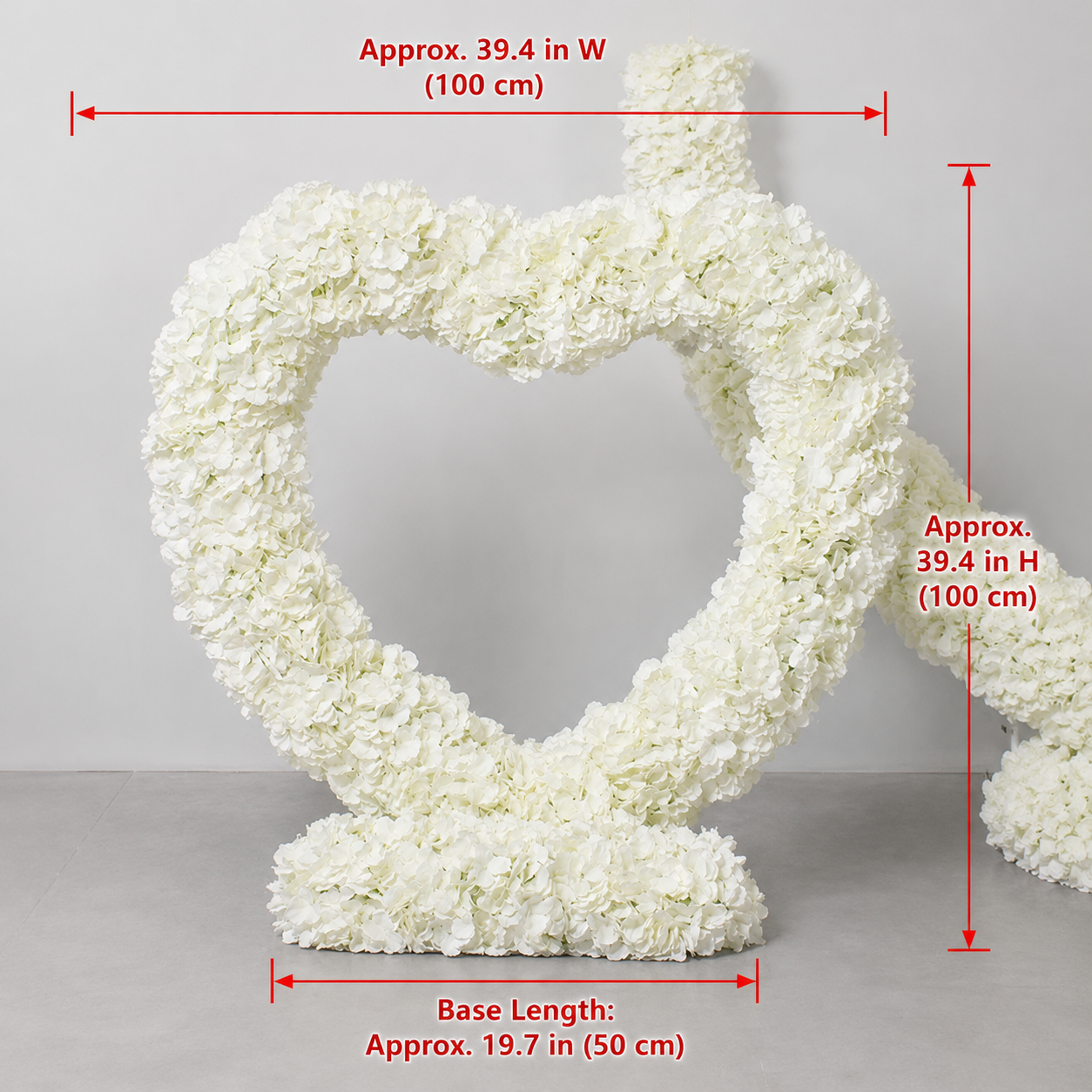 3-Piece White Hydrangea Heart Arch Set with Metal Frame, Freestanding Floral Backdrop Stand for Wedding, Bridal Shower, Proposal & Photo Booth Decor