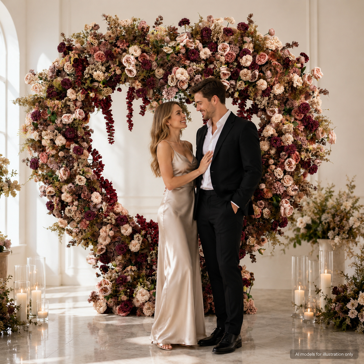 Blush Burgundy 7.2FT Heart Flower Arch with Metal Frame