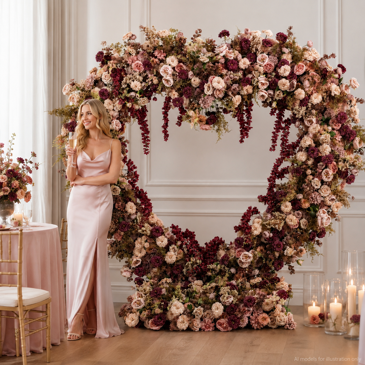 Blush Burgundy 7.2FT Heart Flower Arch with Metal Frame
