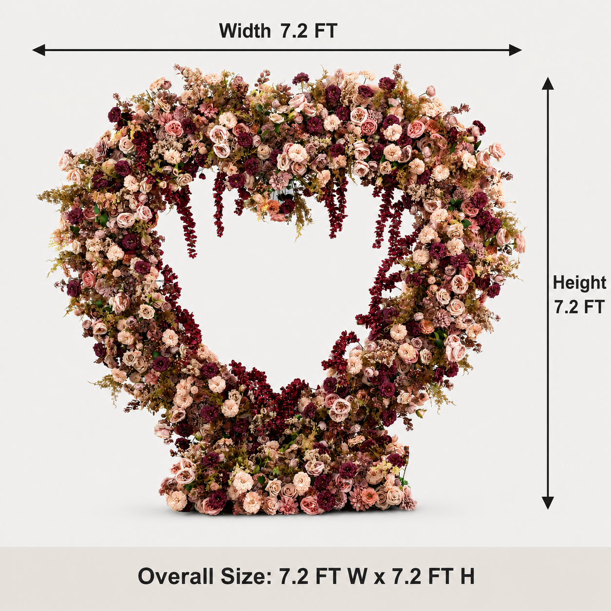 Blush Burgundy 7.2FT Heart Flower Arch with Metal Frame