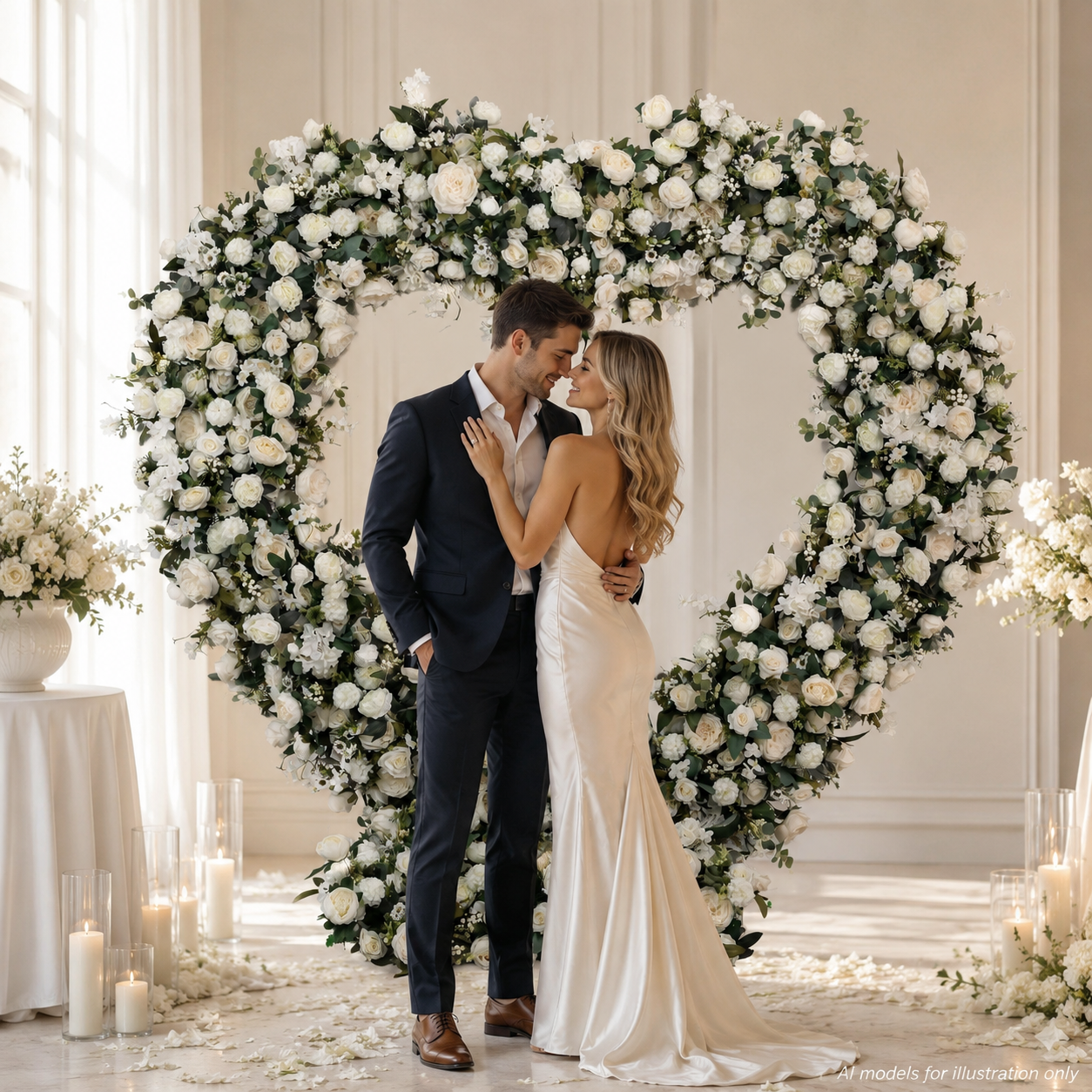  Ivory Cream 7.2FT Heart Flower Arch with Metal Frame