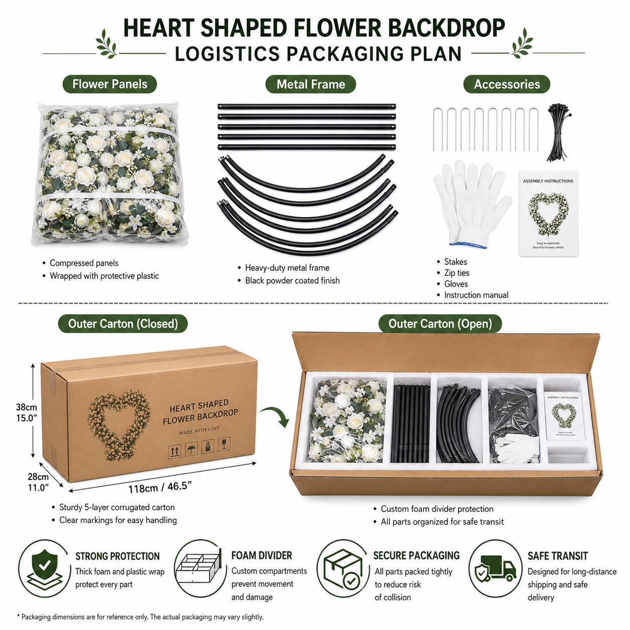  Ivory Cream 7.2FT Heart Flower Arch with Metal Frame