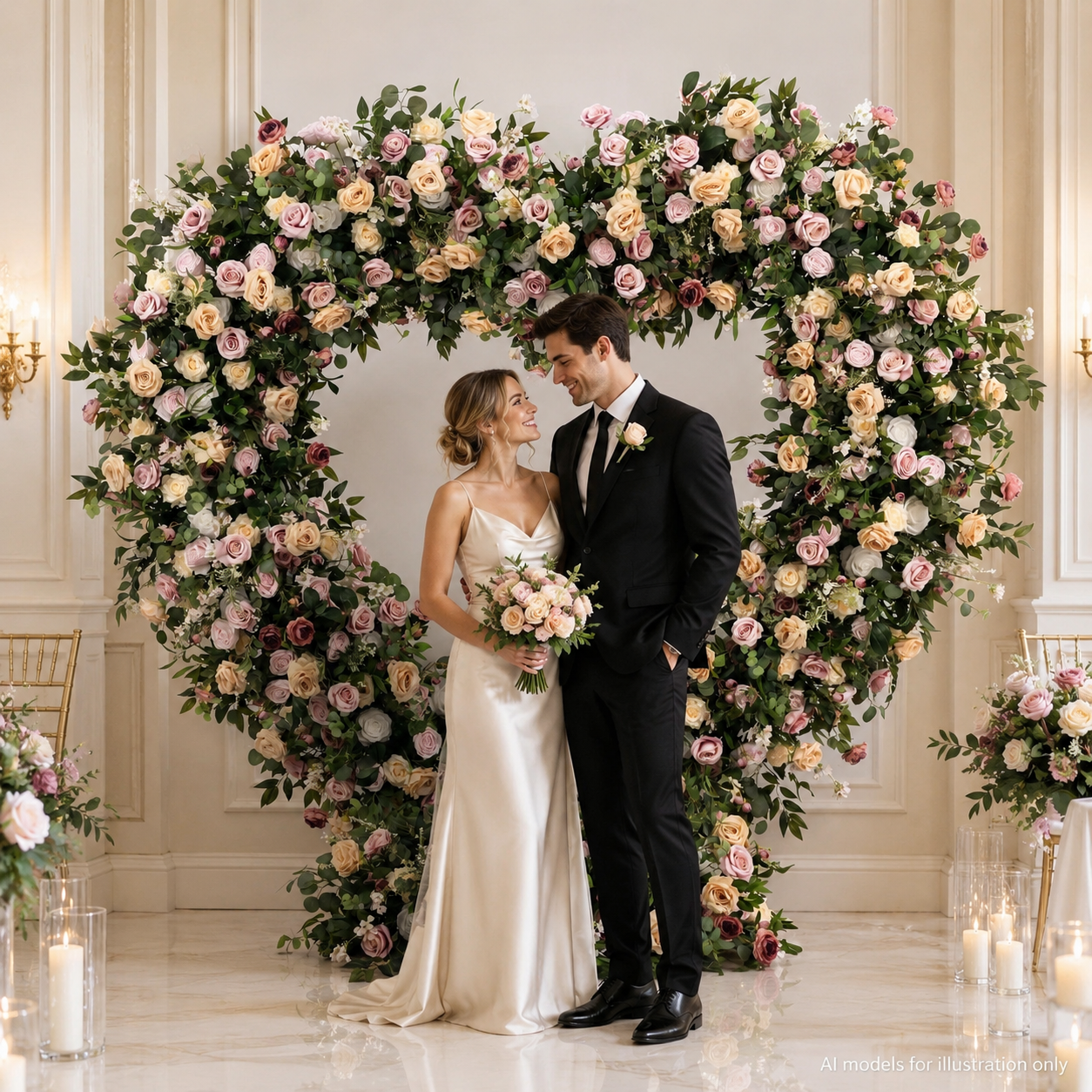 Blush Peach 7.2FT Heart Flower Arch with Metal Frame