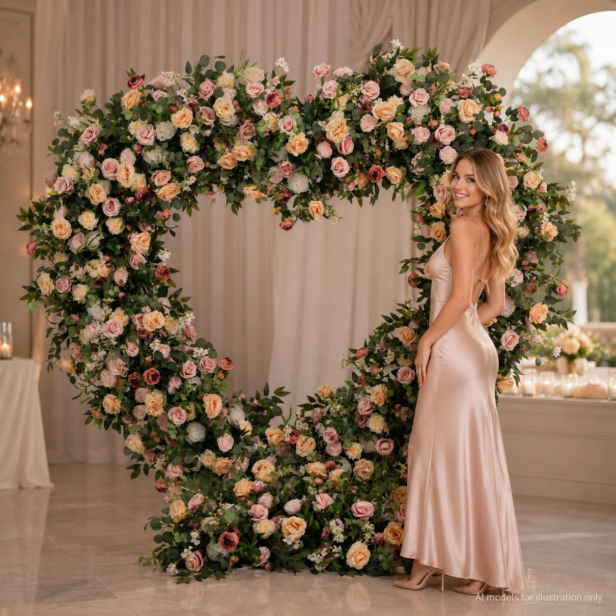Blush Peach 7.2FT Heart Flower Arch with Metal Frame