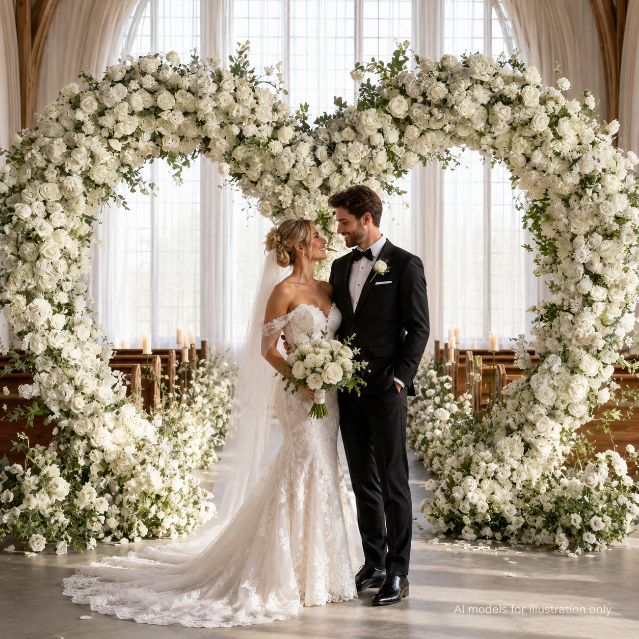 Heart Shaped Wedding Arch, 7.2FT H x 9.2FT W White Artificial Flower Arch with Metal Frame, Freestanding Faux Floral Backdrop Stand for Wedding Proposal Bridal Shower Engagement Party Decor