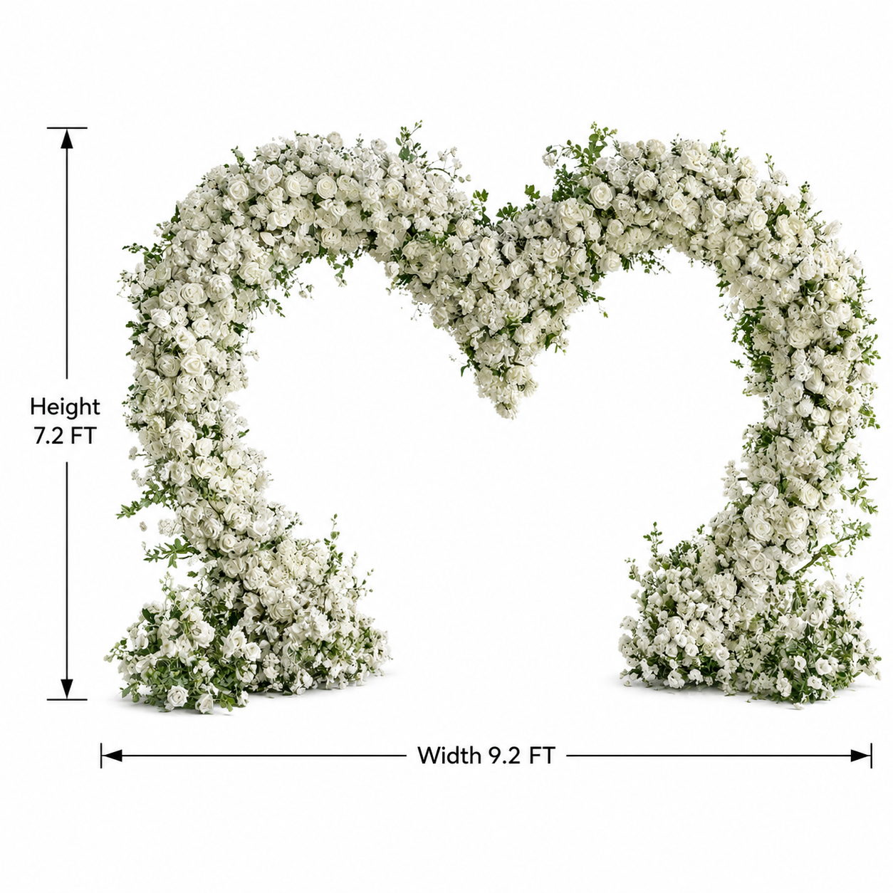 Heart Shaped Wedding Arch, 7.2FT H x 9.2FT W White Artificial Flower Arch with Metal Frame, Freestanding Faux Floral Backdrop Stand for Wedding Proposal Bridal Shower Engagement Party Decor