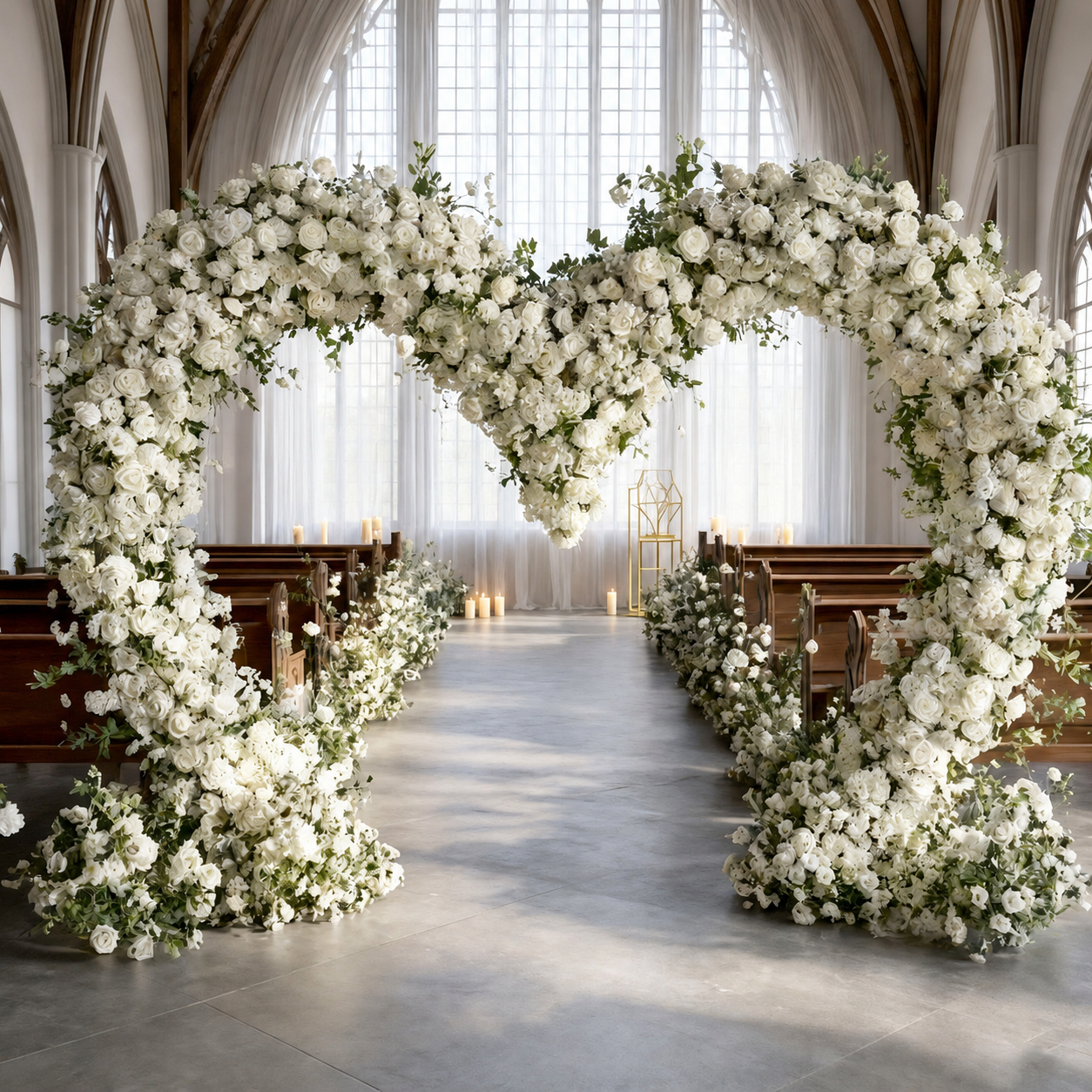 Heart Shaped Wedding Arch, 7.2FT H x 9.2FT W White Artificial Flower Arch with Metal Frame, Freestanding Faux Floral Backdrop Stand for Wedding Proposal Bridal Shower Engagement Party Decor