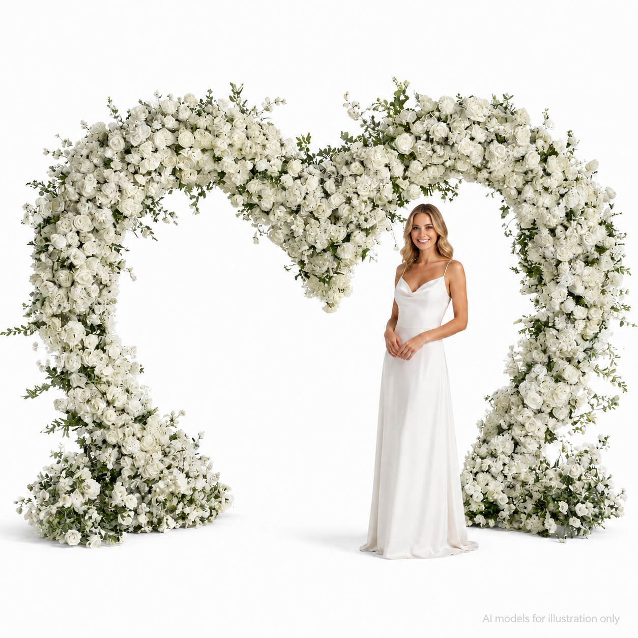 Heart Shaped Wedding Arch, 7.2FT H x 9.2FT W White Artificial Flower Arch with Metal Frame, Freestanding Faux Floral Backdrop Stand for Wedding Proposal Bridal Shower Engagement Party Decor