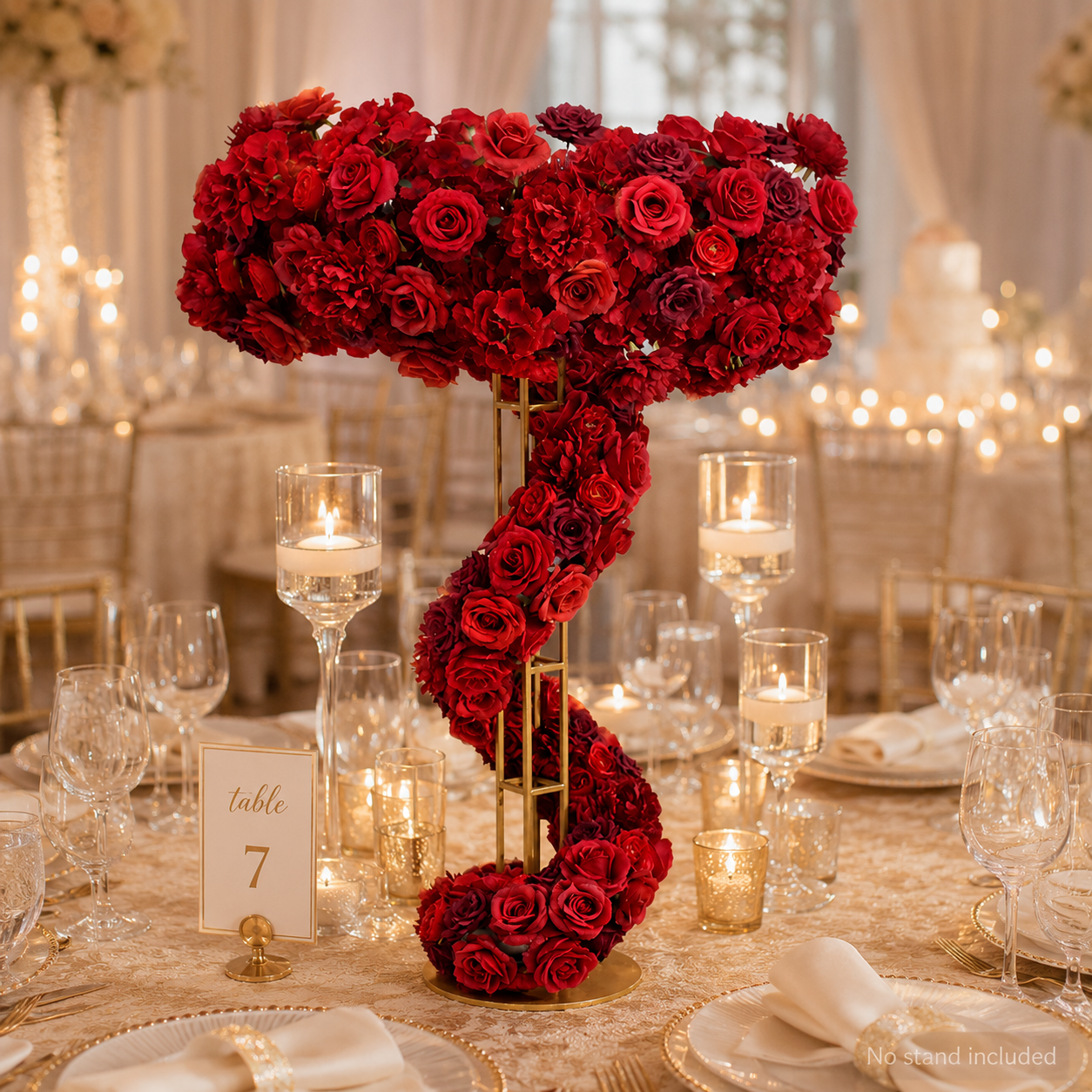 Deep Red Spiral Faux Floral Centerpiece for 4 ft Stand, No Stand