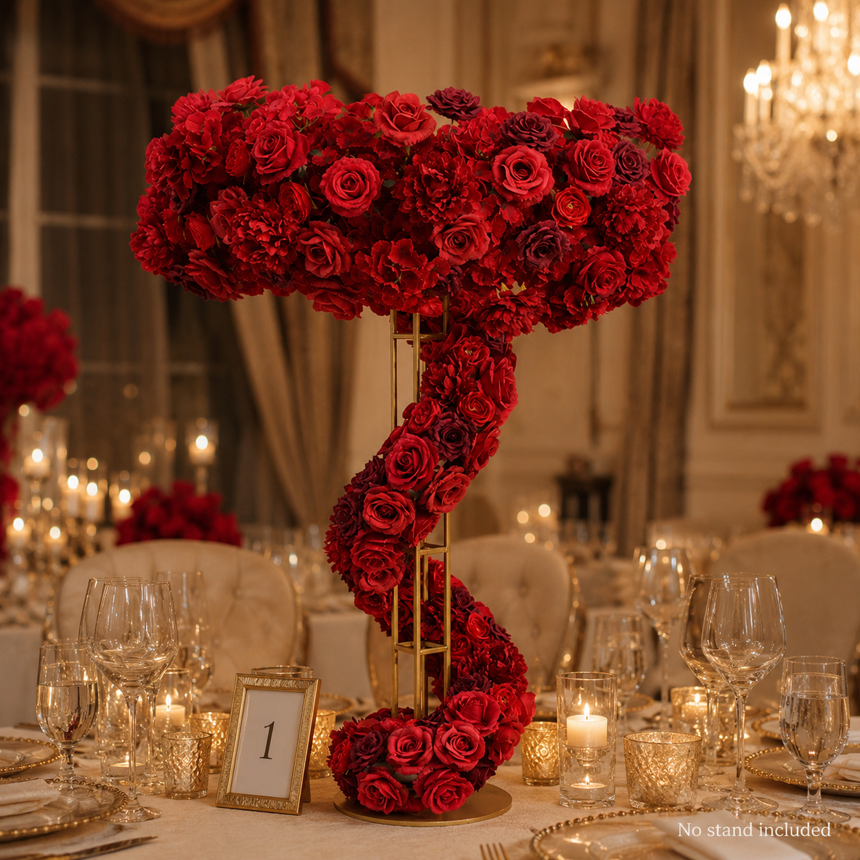 Deep Red Spiral Faux Floral Centerpiece for 4 ft Stand, No Stand