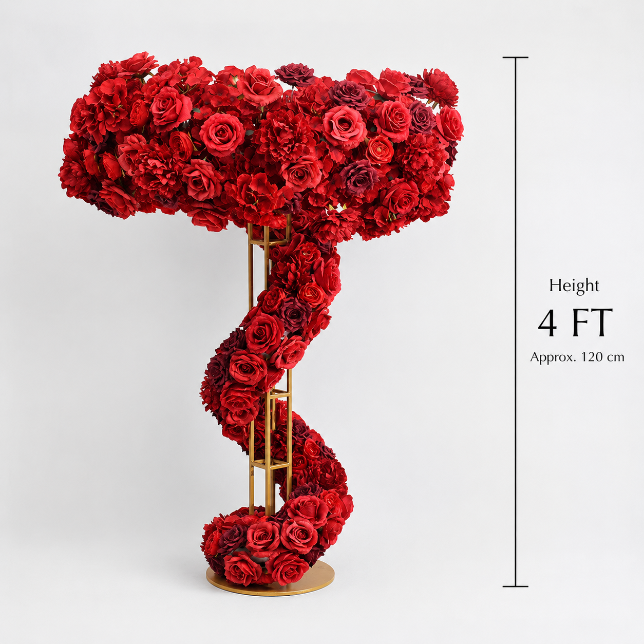 Deep Red Spiral Faux Floral Centerpiece for 4 ft Stand, No Stand