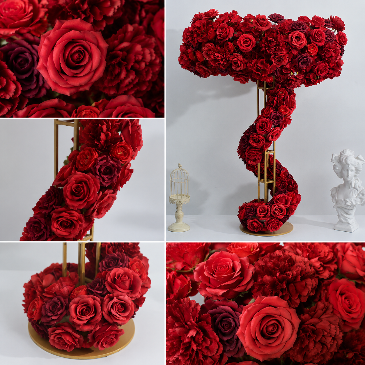 Deep Red Spiral Faux Floral Centerpiece for 4 ft Stand, No Stand