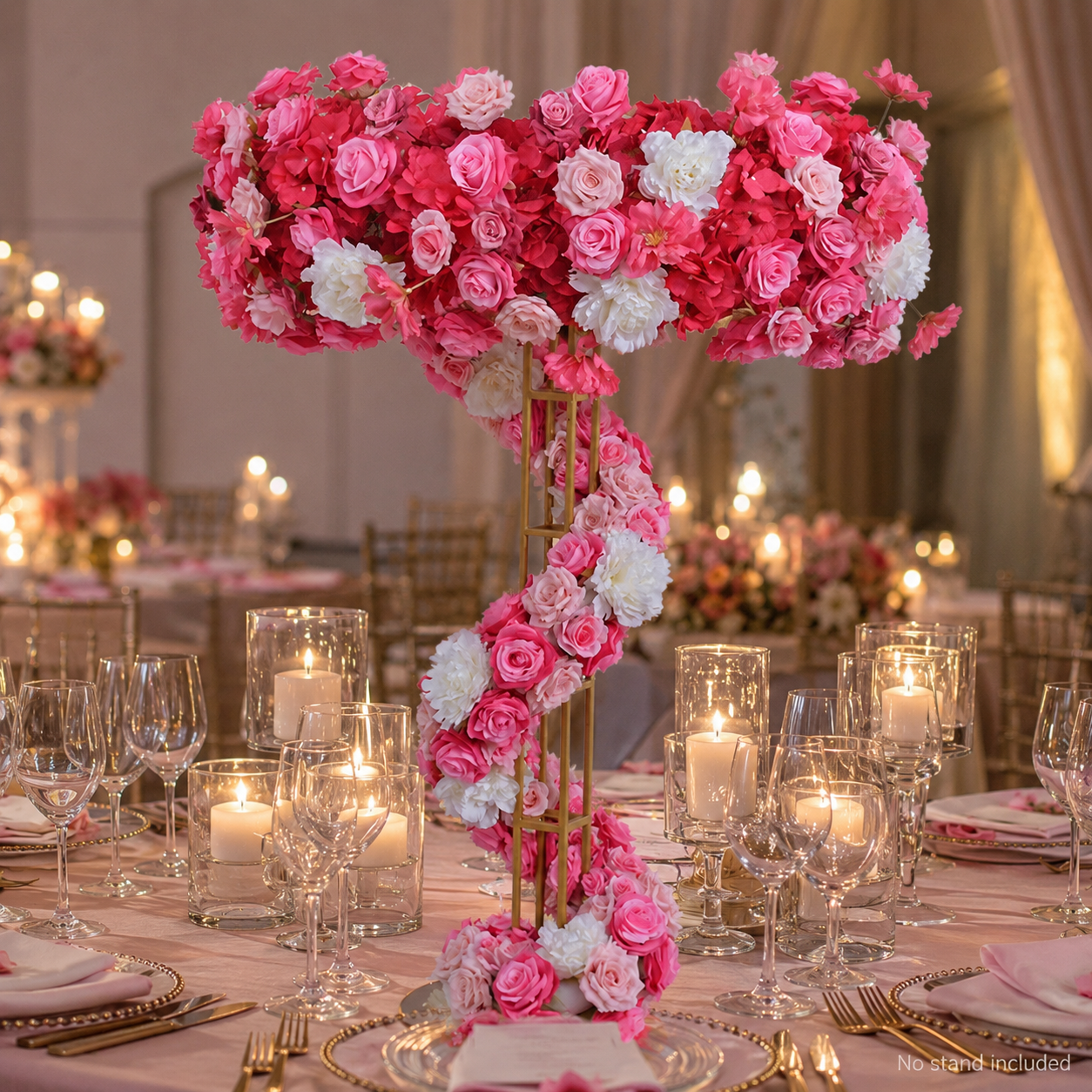 Pink White Spiral Faux Floral Centerpiece for 4 ft Stand, No Stand