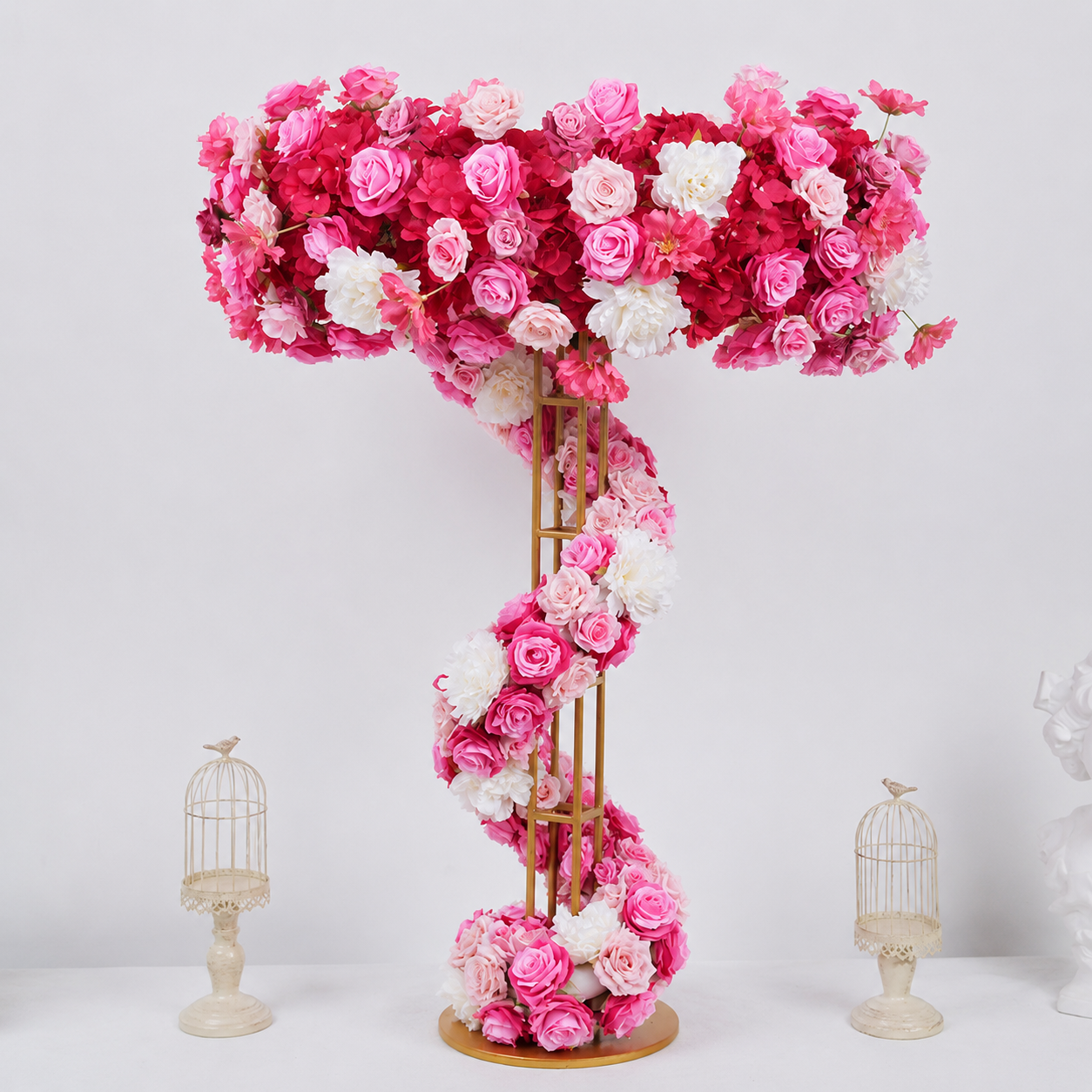 Pink White Spiral Faux Floral Centerpiece for 4 ft Stand, No Stand