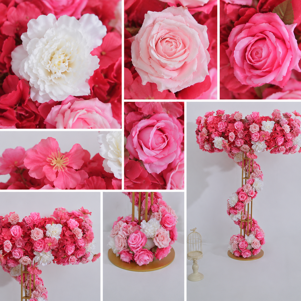 Pink White Spiral Faux Floral Centerpiece for 4 ft Stand, No Stand