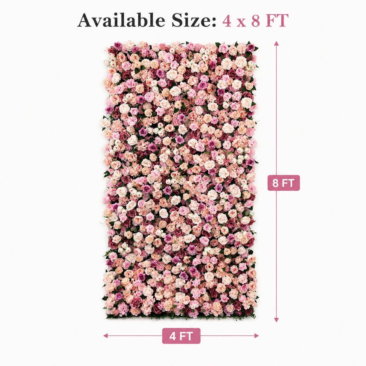 Artificial Pink Rose Flower Wall Backdrop with Greenery, Foldable Faux Floral Panels for Wedding Baby Shower Bridal Shower Birthday Party Photo Booth Decor, Stand Not Included, 4 x 8ft 8 x 8ft 10 x10 ft