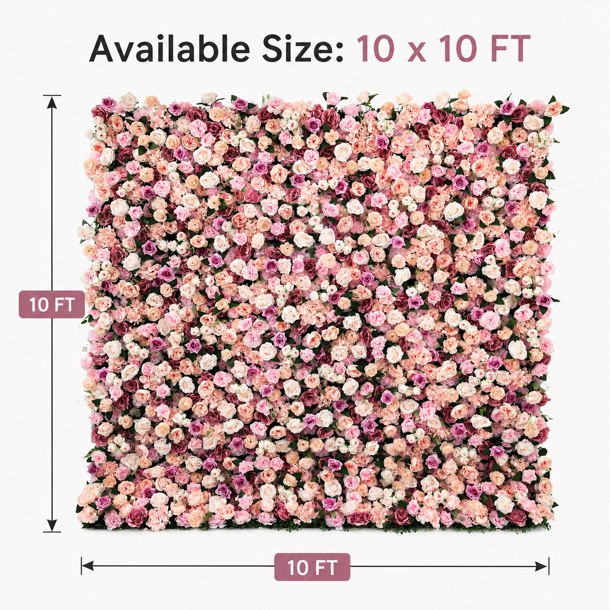 Artificial Pink Rose Flower Wall Backdrop with Greenery, Foldable Faux Floral Panels for Wedding Baby Shower Bridal Shower Birthday Party Photo Booth Decor, Stand Not Included, 10 x 10 ft