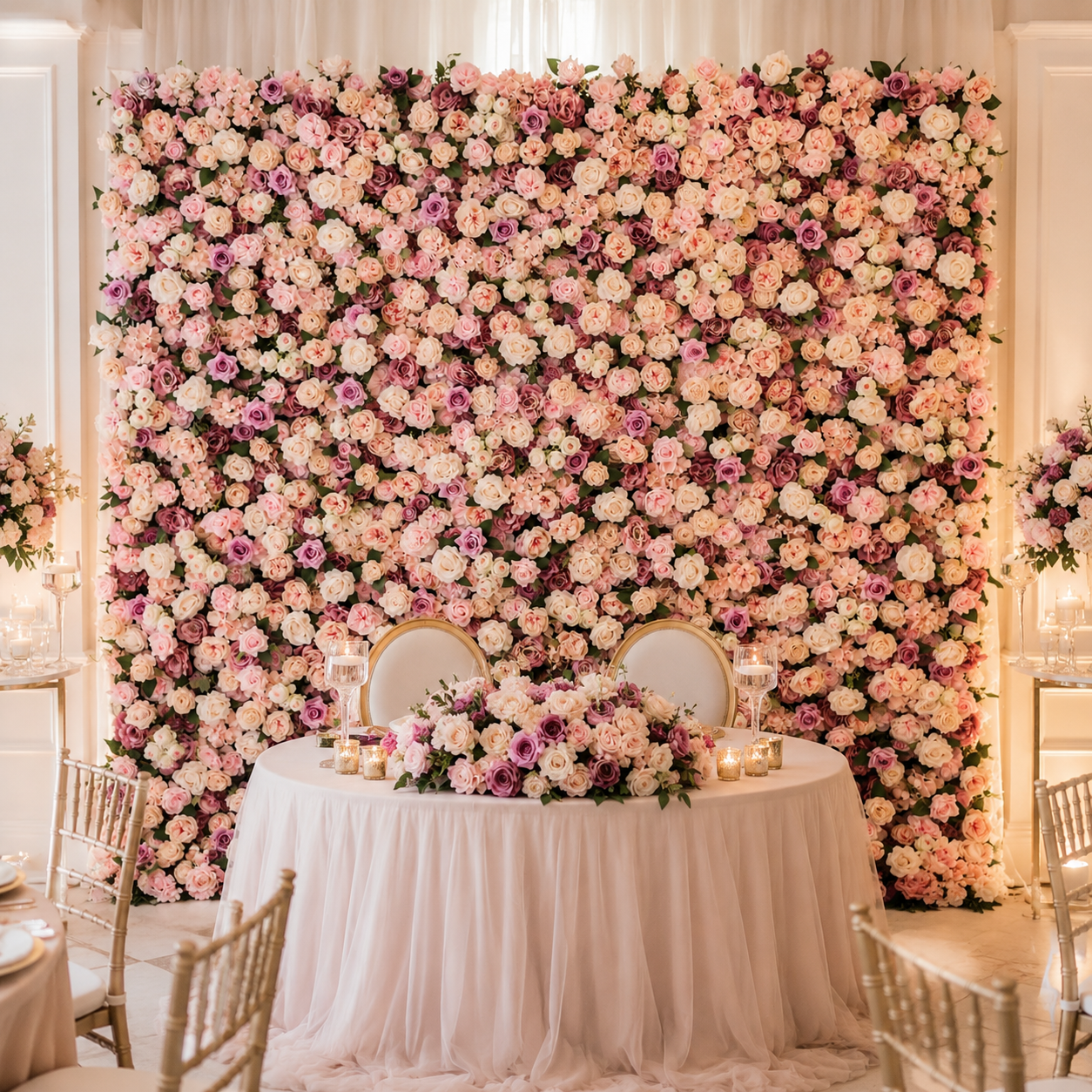 Artificial Pink Rose Flower Wall Backdrop with Greenery, Foldable Faux Floral Panels for Wedding Baby Shower Bridal Shower Birthday Party Photo Booth Decor, Stand Not Included, 10 x 10 ft